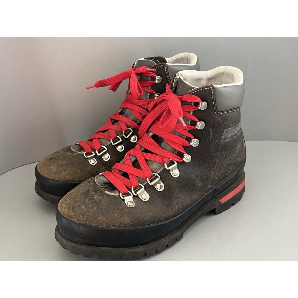 Vintage Raichle Mountaineering Hiking Boots Mens 8 M Leather Swiss Heavy Duty